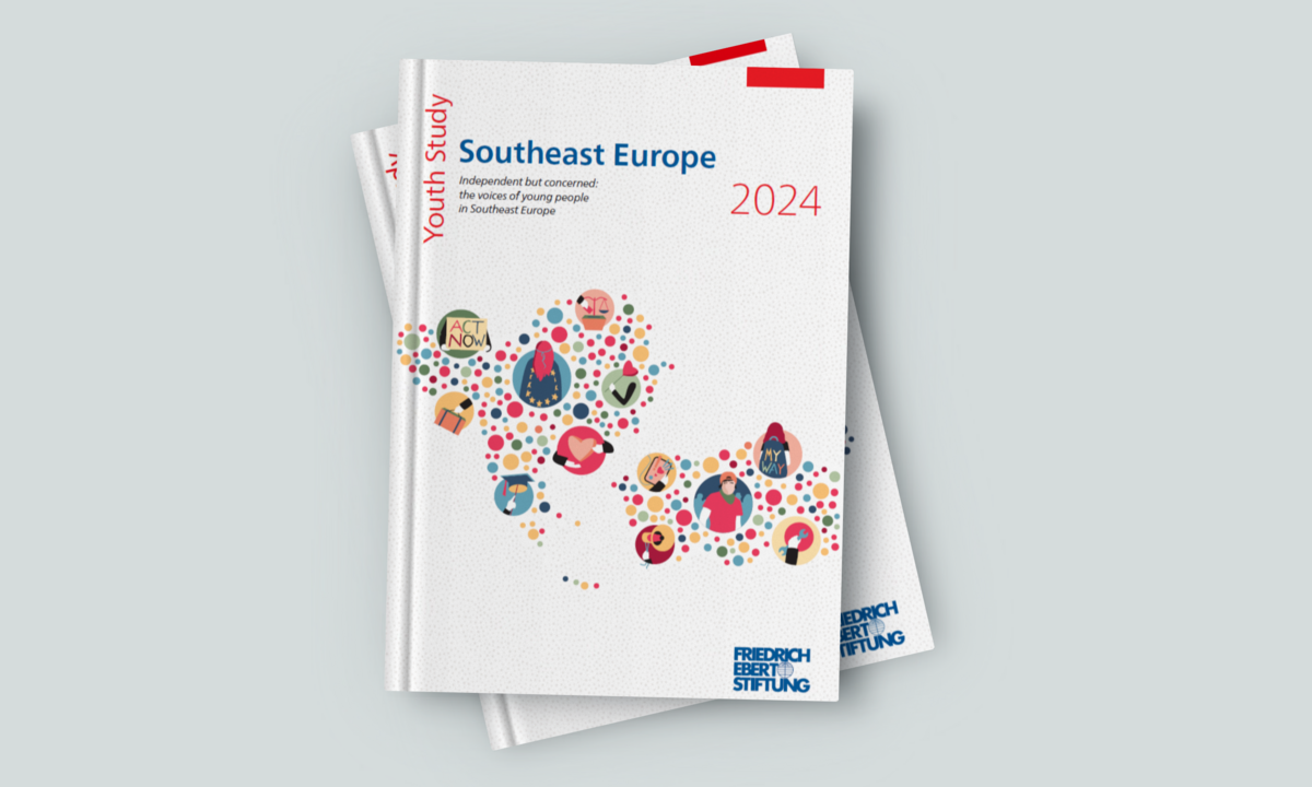 An image shows two publications atop of each other, the top publication is called 'Youth Study Southeast Europe 2024'