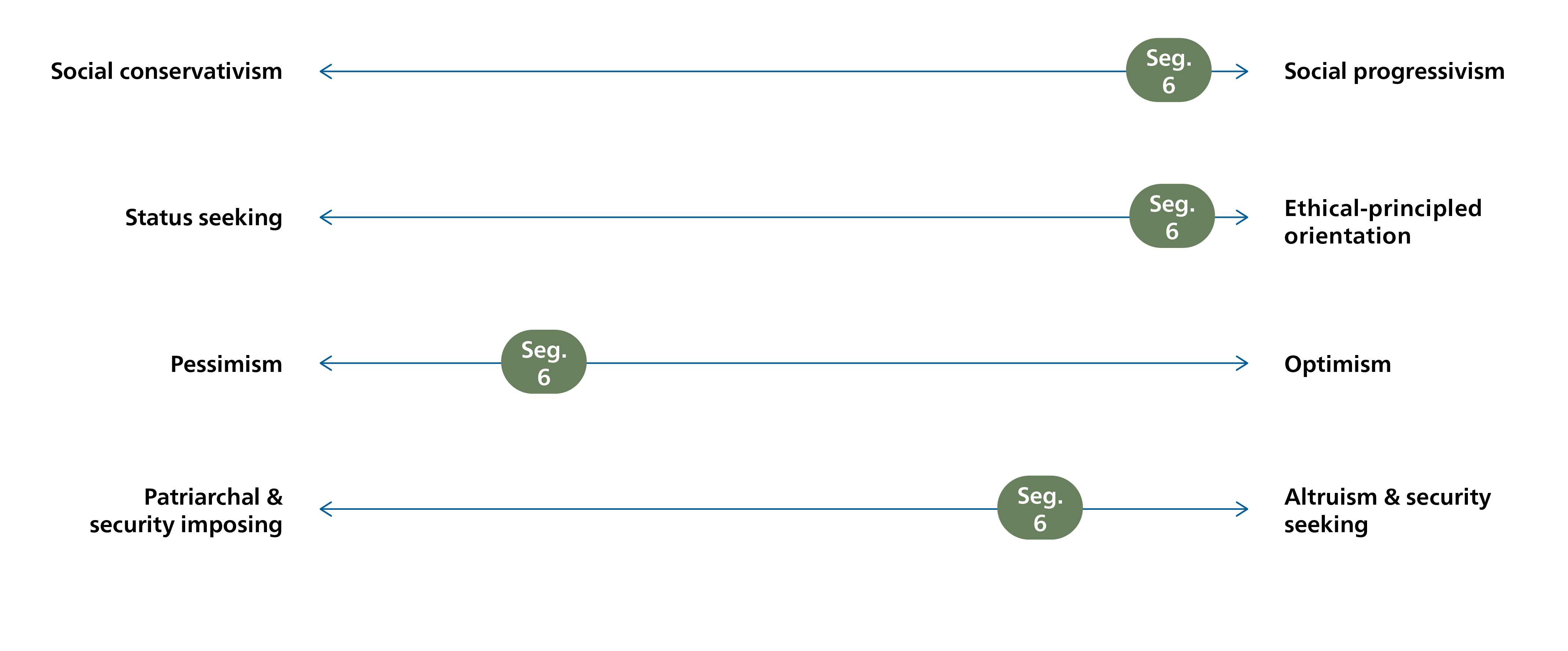 Dimension position for segment six: socially engaged progressives